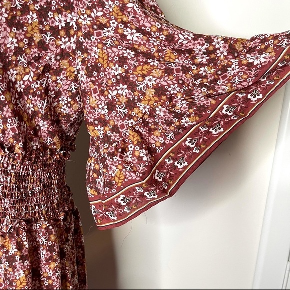 🔥 Max Studio Floral Flutter Boho Prairie Surplice Dress L New - Picture 5 of 13